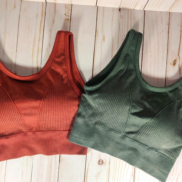 2 fall color sports bra size small in orange and green - Picture 1 of 7